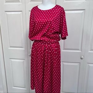 Vintage Red Polka Dots Dress Size L-M Belt